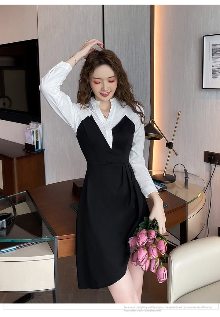 【dress】不規則 イレギュラー切り替え配色ワンピース　M17182