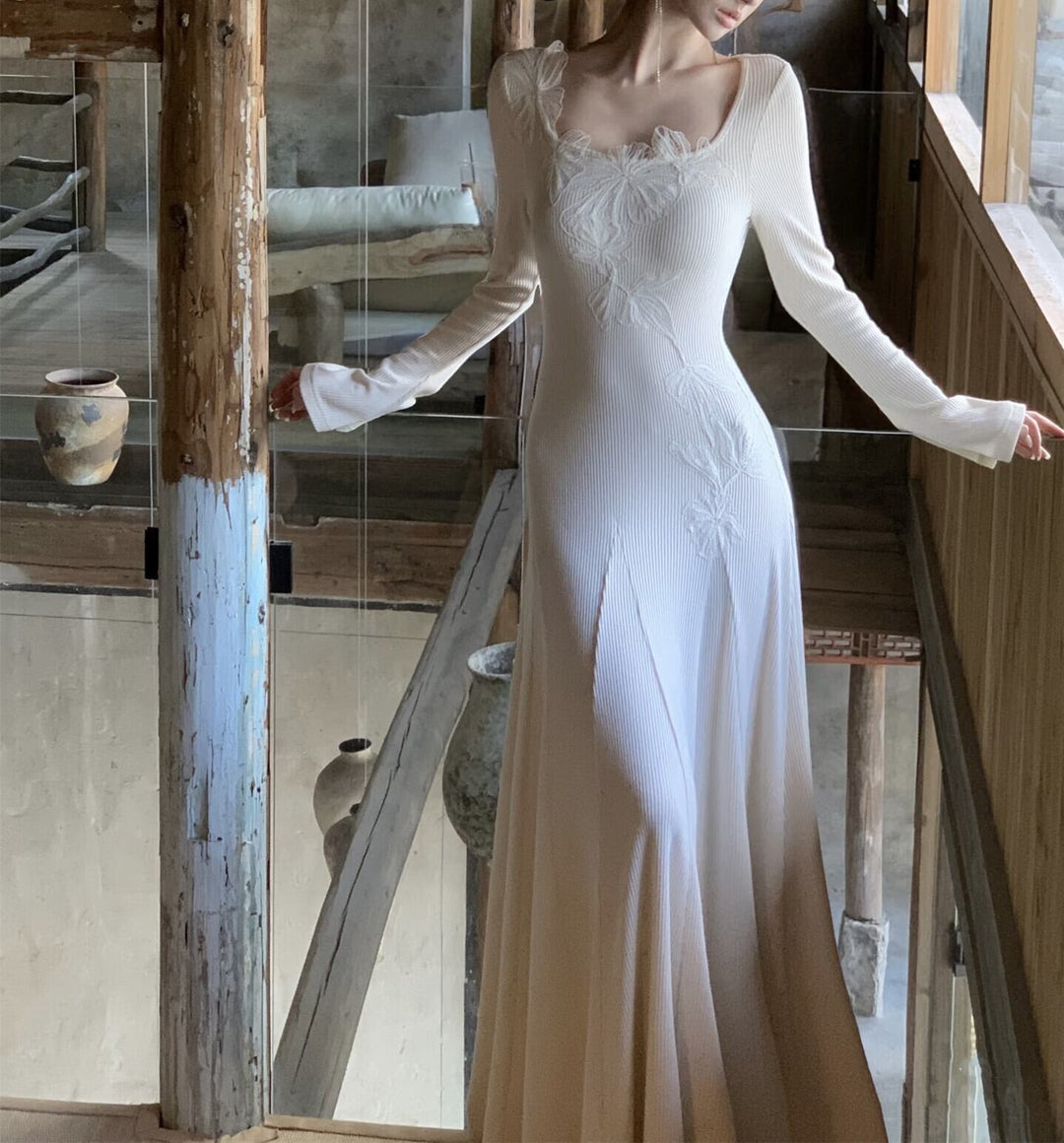 【dress】レーストリミングニットワンピース　N3465