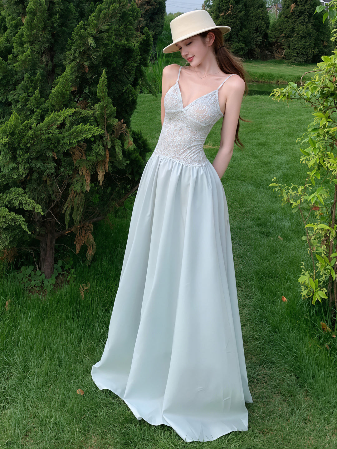 【dress】レースドッキングロングキャミワンピース Q8648