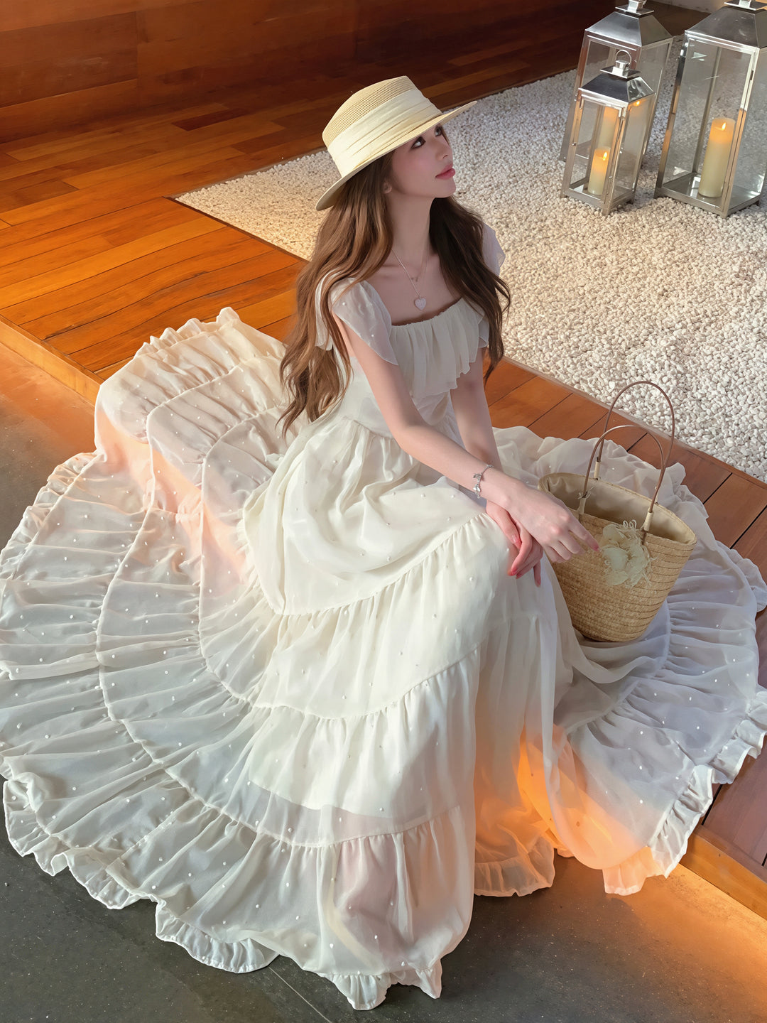【dress】オフショルフリルロングワンピース Q8647