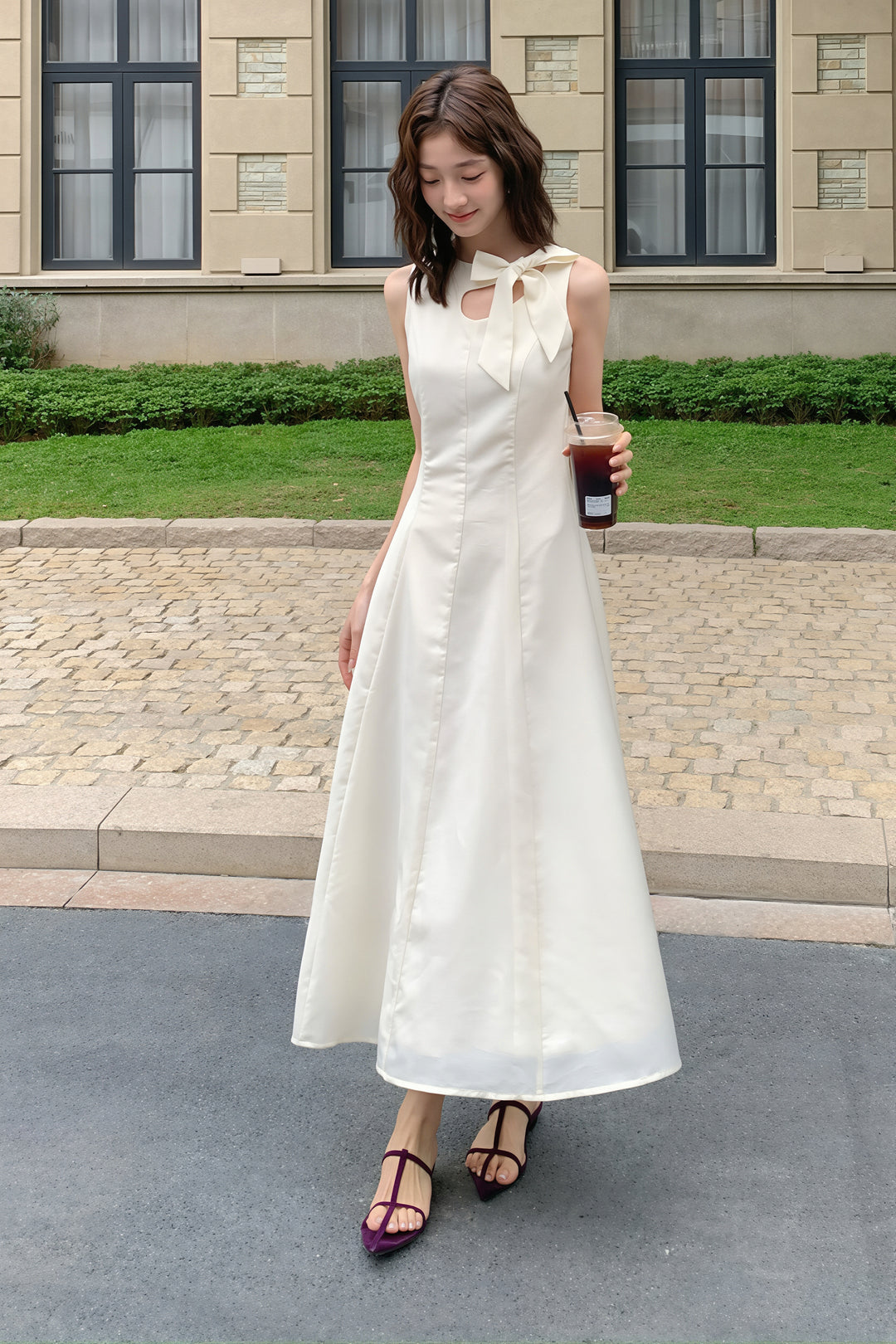 【dress】リボン付きロングワンピース Q8765