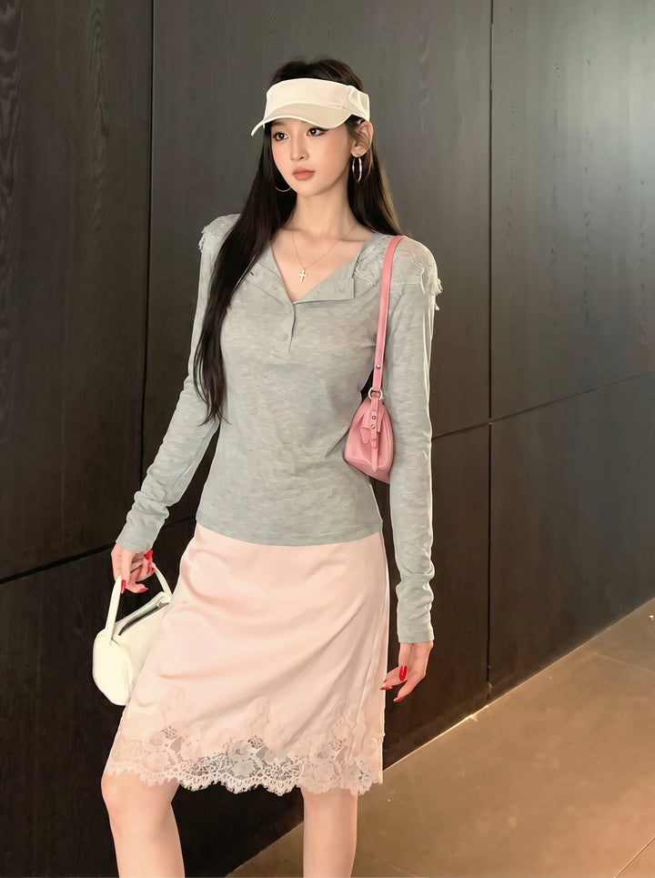 【tops】レースフード付きTシャツ Q8838