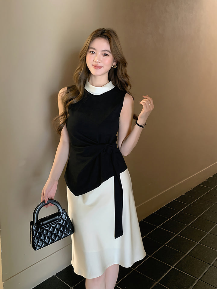 【tops】イレヘムノースリーブ配色トップス Q8750