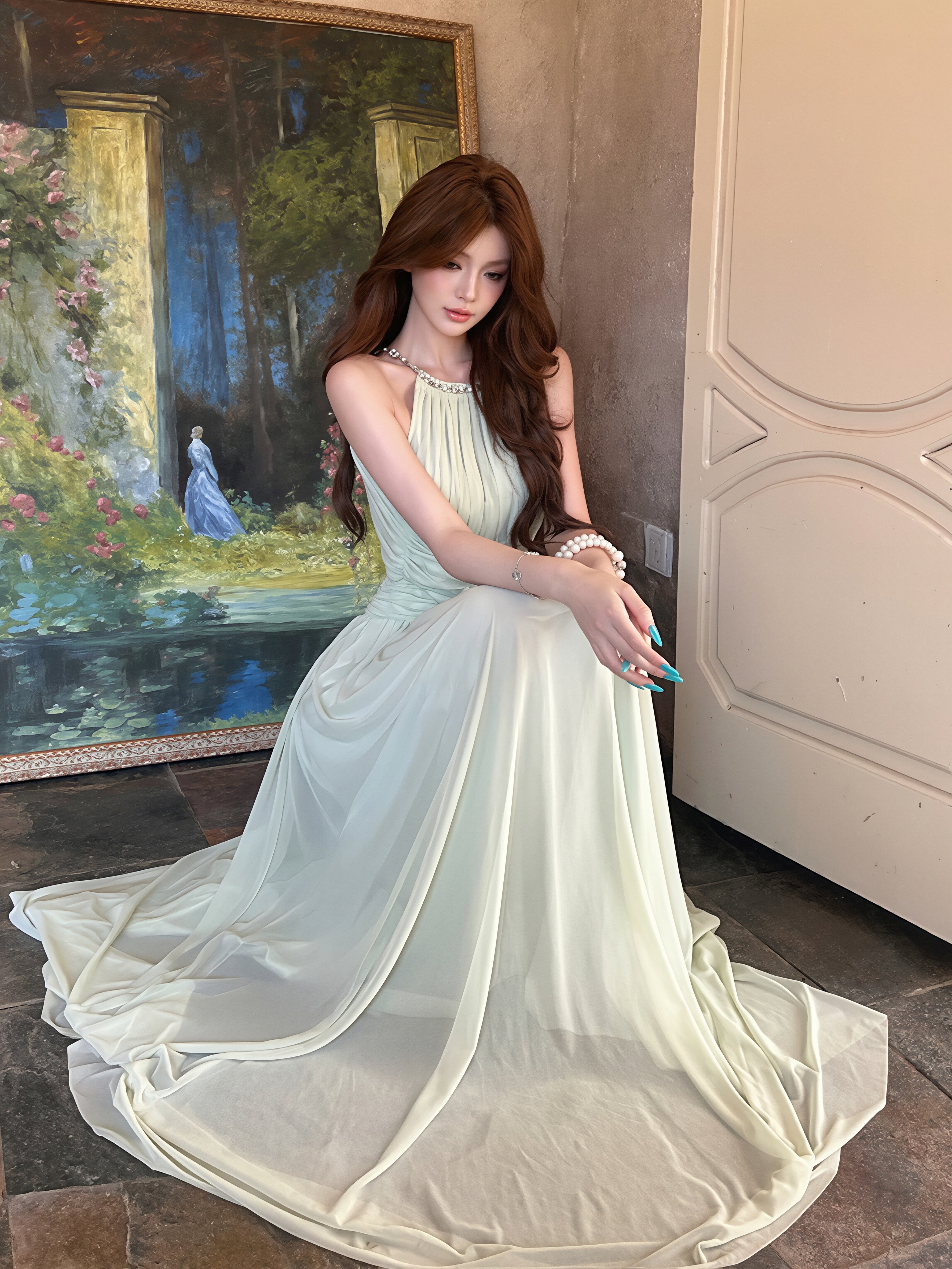 dress】ノースリーブバックオーポンロングワンピース Q8865 – NANASTYLE