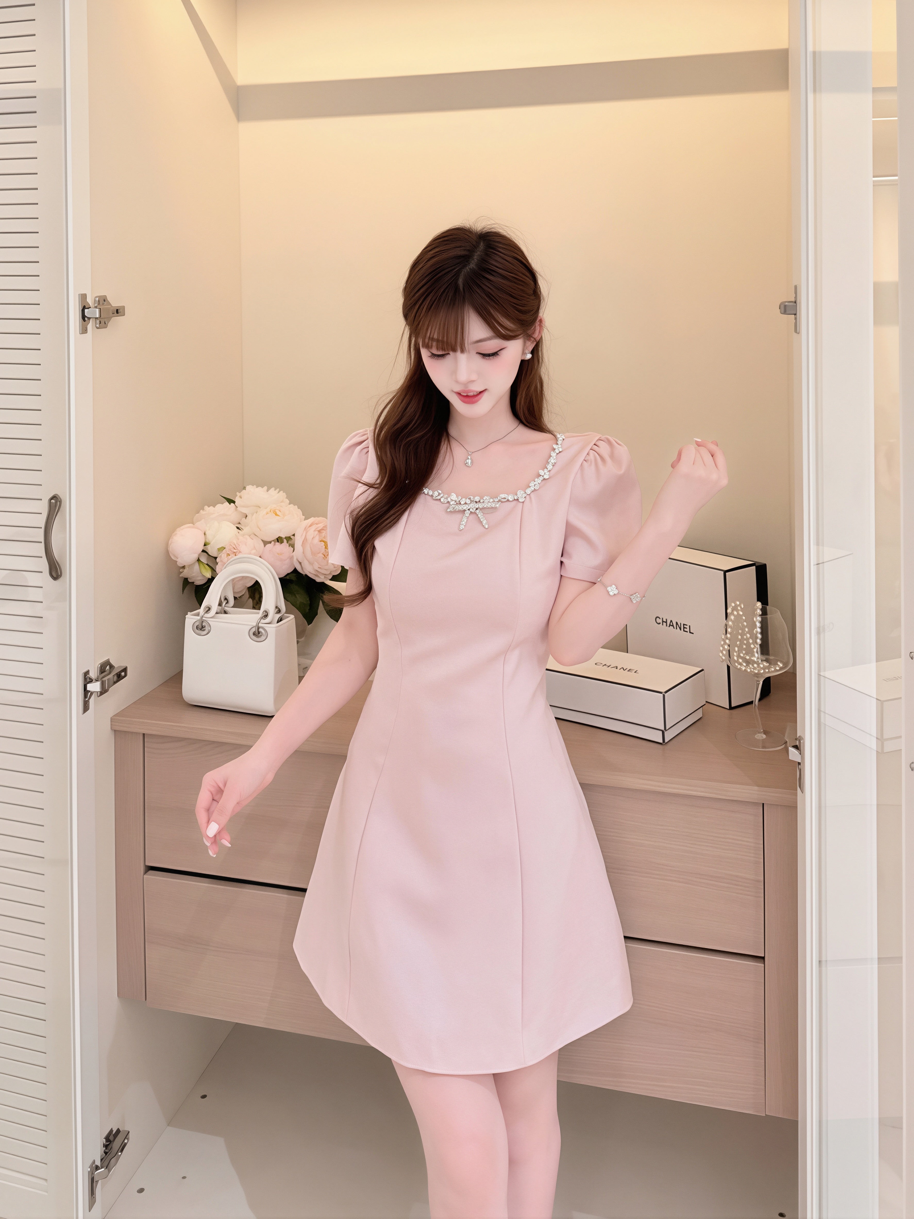 dress】ラインストーンAラインワンピース Q8760 – NANASTYLE