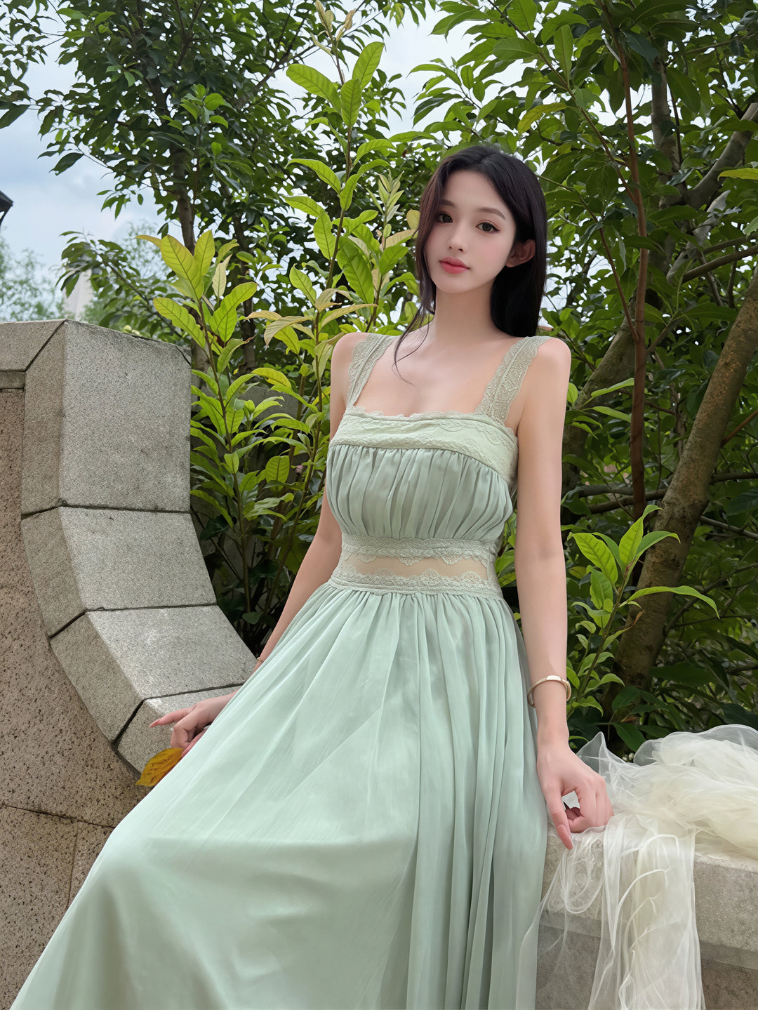 【dress】レースドッキングロングキャミワンピース Q8835