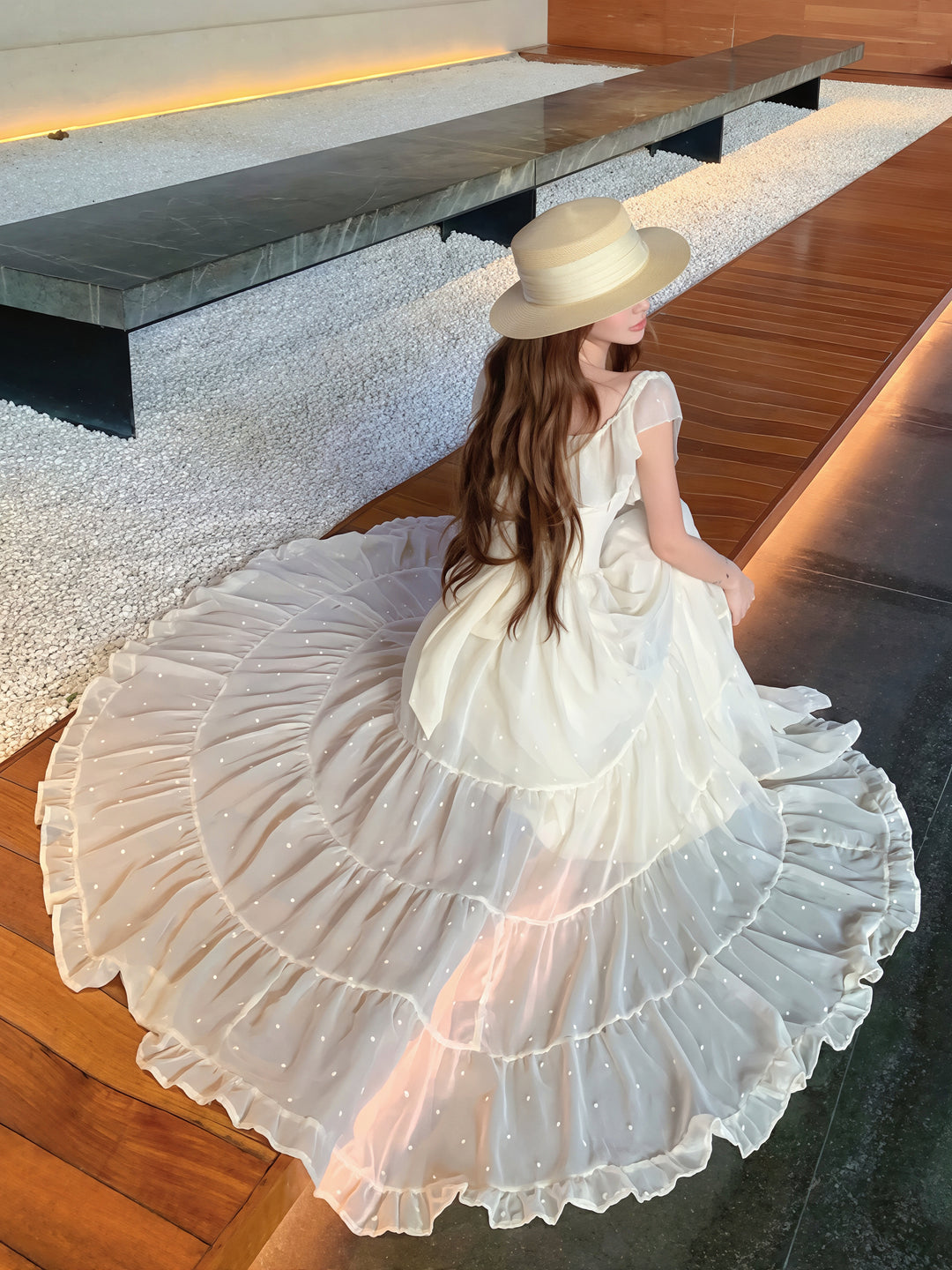 【dress】オフショルフリルロングワンピース Q8647