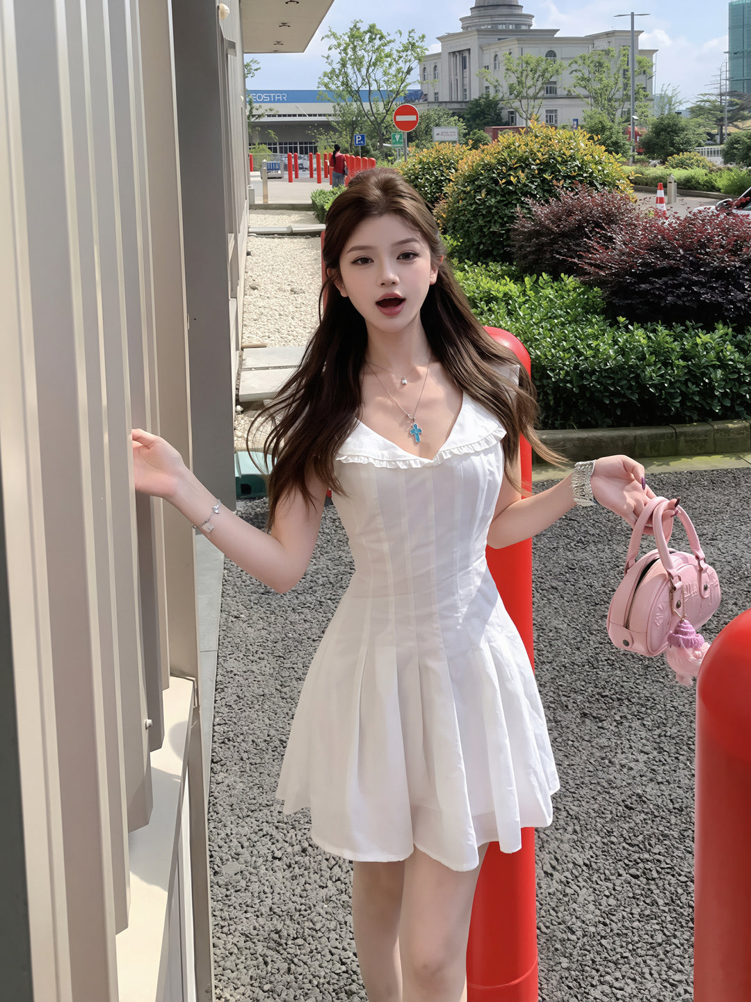 【dress】ヘアリボン付きピーターパンカラーワンピース Q8855