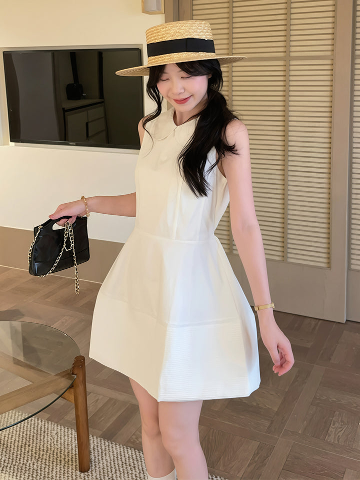 【dress】ピーターパンカラーノースリーブAラインワンピース Q8828