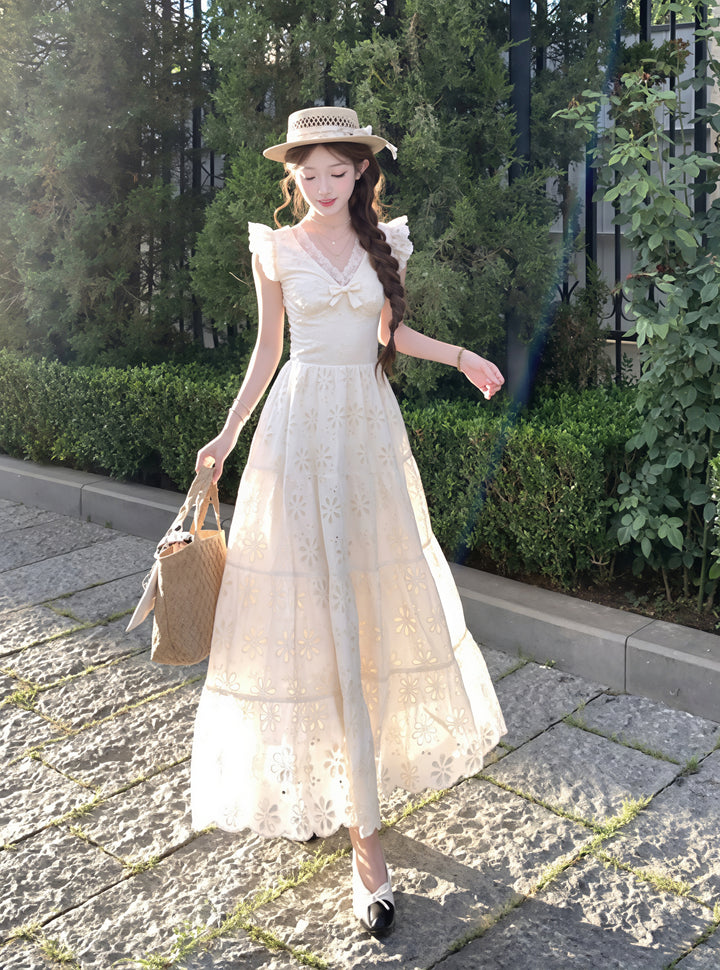 【dress】フラッタースリーブロングレースワンピース Q8819