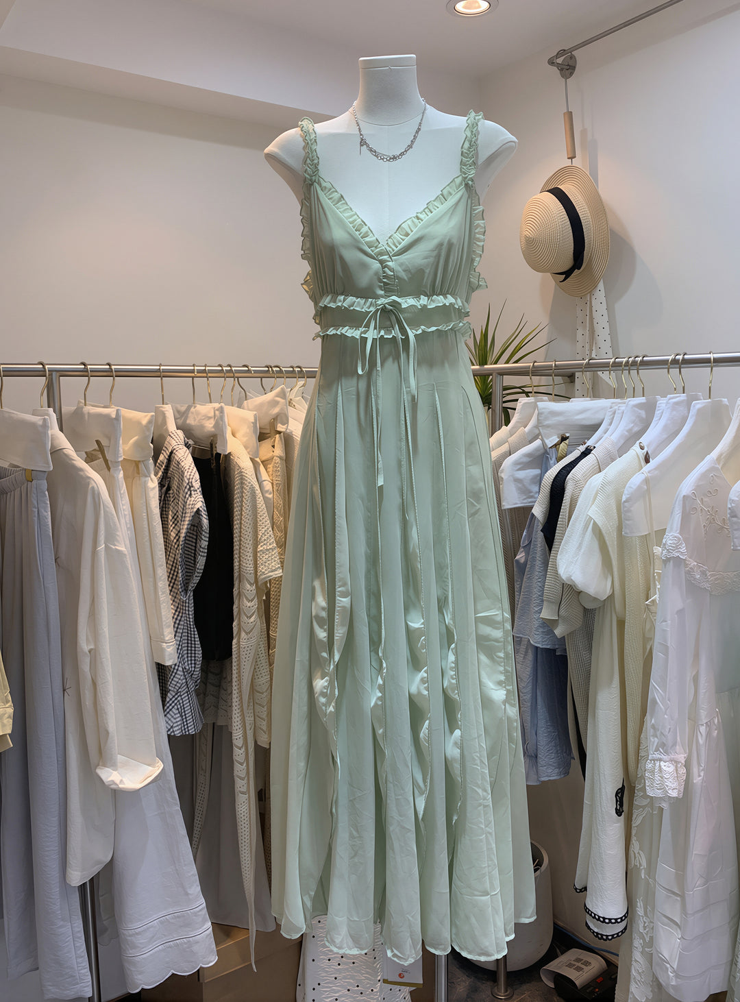 【dress】ギャザーフリルバックオーポンキャミワンピース Q8701