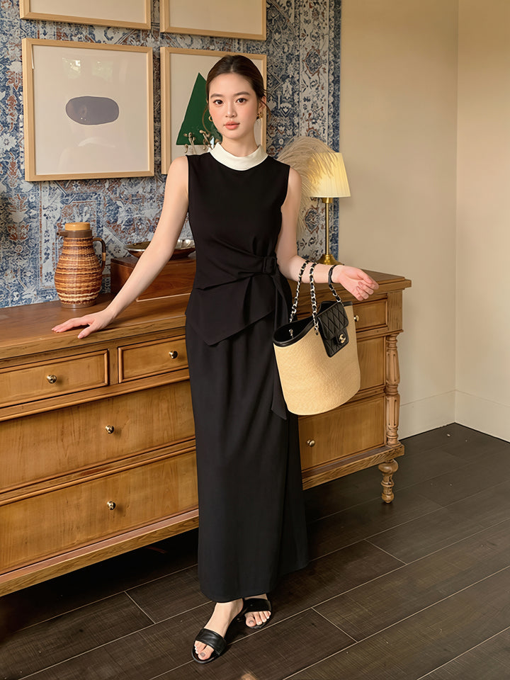 【tops】イレヘムノースリーブ配色トップス Q8750