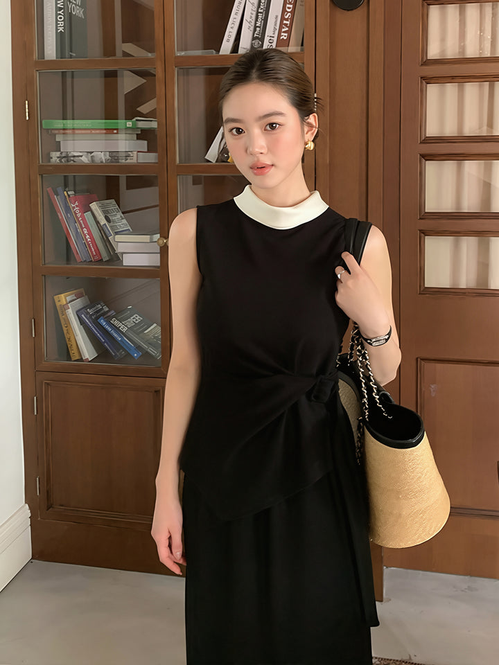【tops】イレヘムノースリーブ配色トップス Q8750