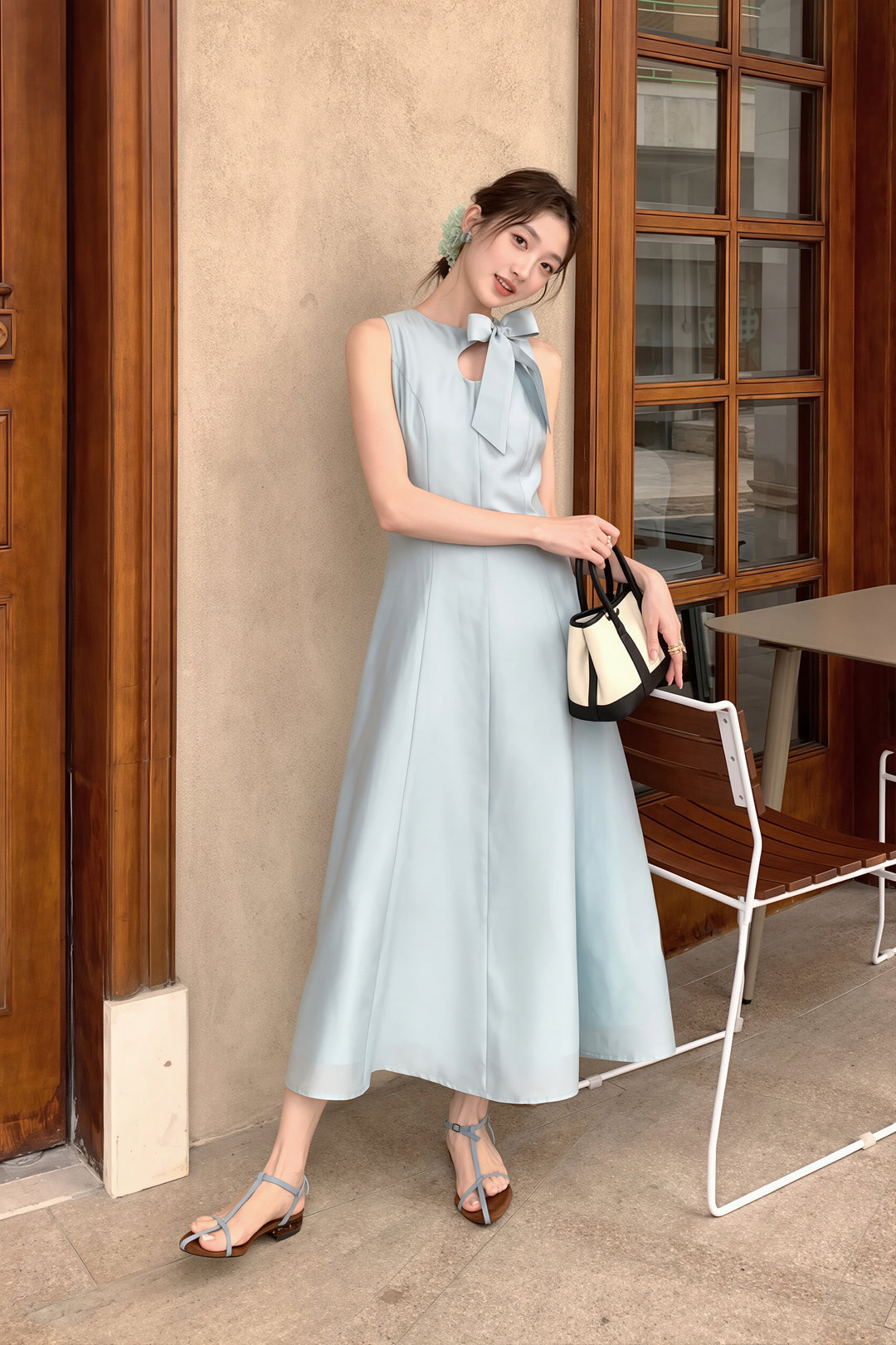 【dress】リボン付きロングワンピース Q8765