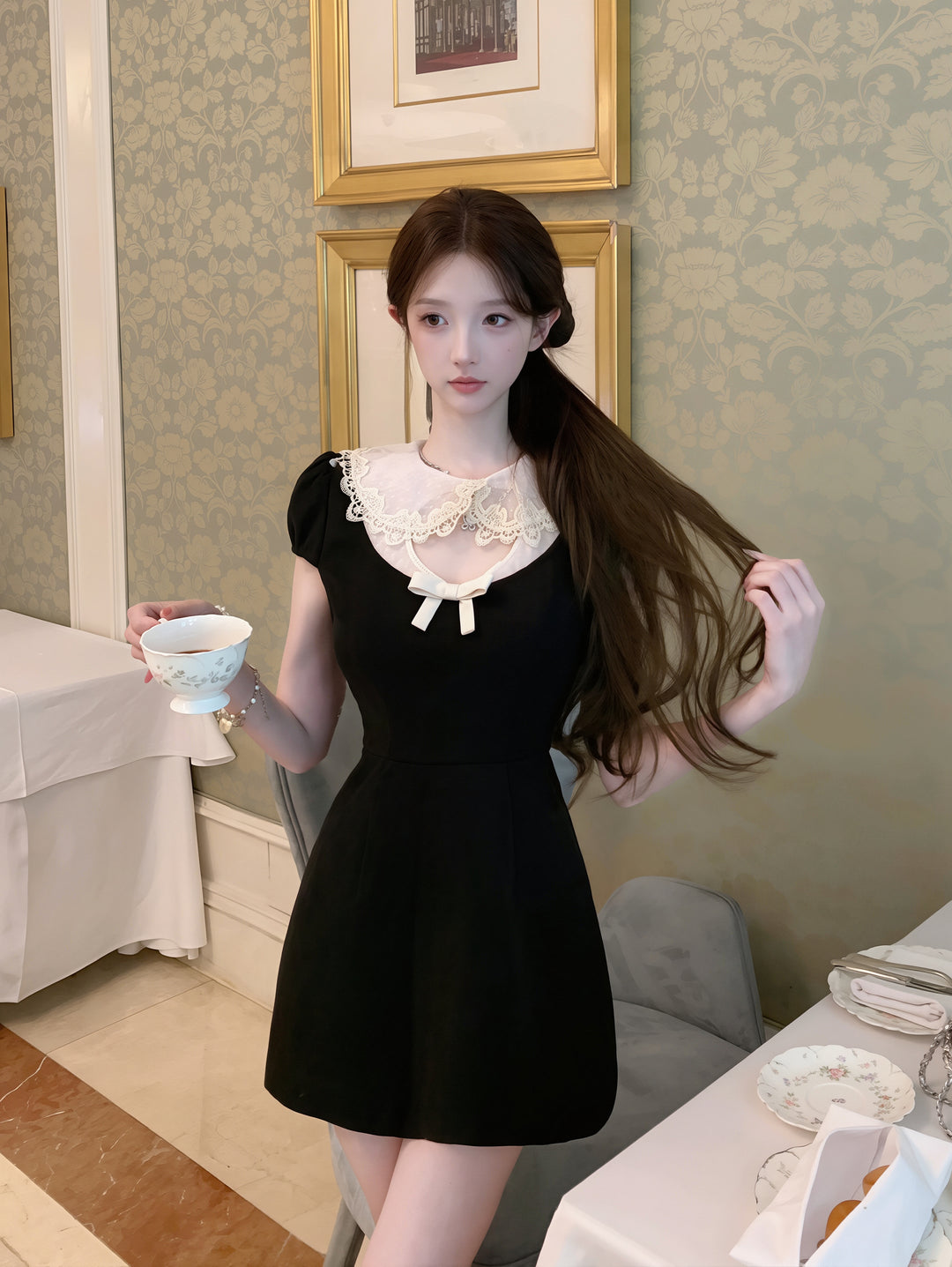 【dress】レースピーターパンカラーワンピース Q8880
