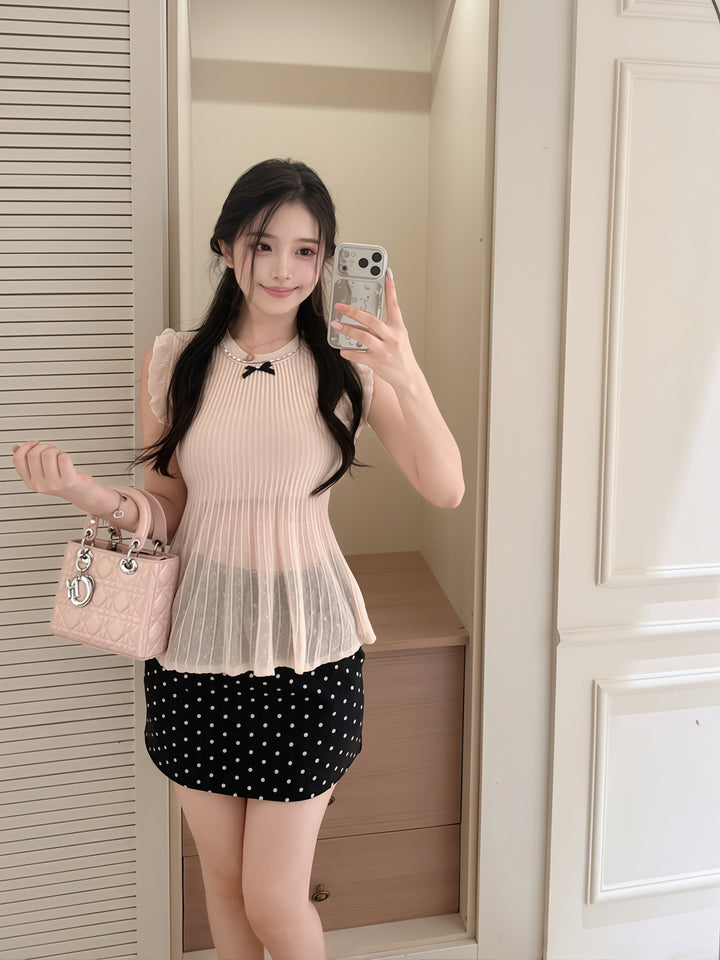 【tops】リボン付きノースリーブトップス Q8759