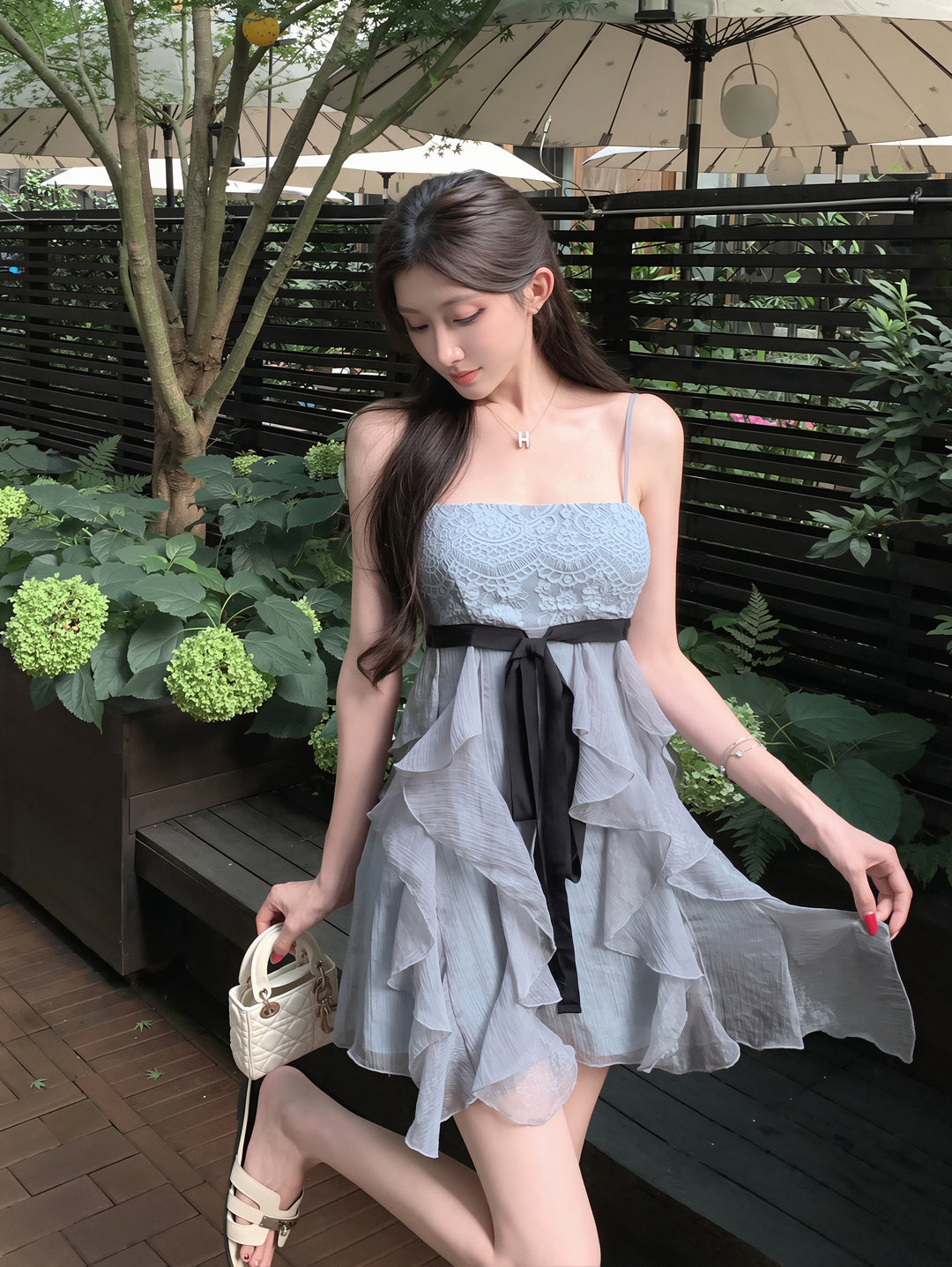 【dress】レースドッキングミニキャミワンピース Q8866