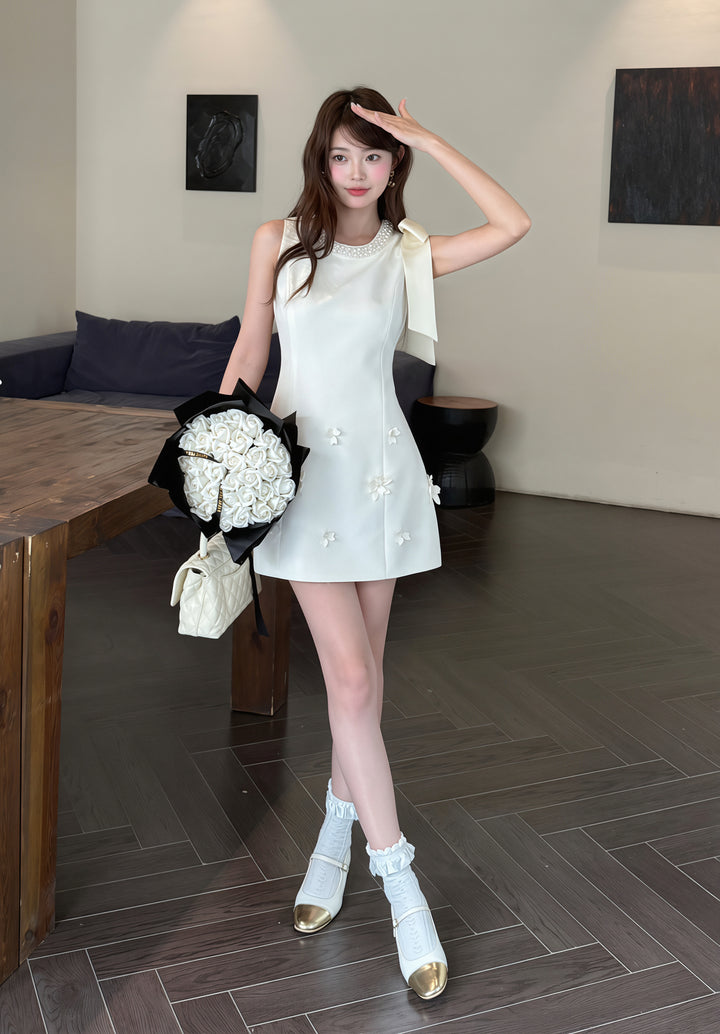 【dress】パール付きノースリーブワンピース Q8818