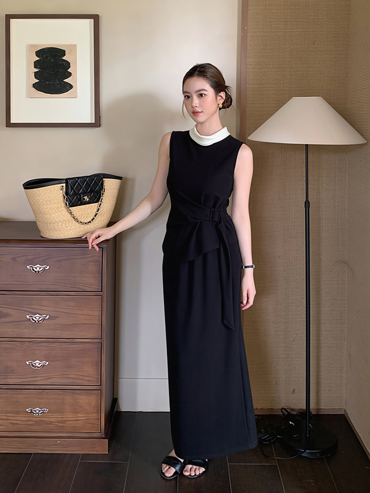 【tops】イレヘムノースリーブ配色トップス Q8750