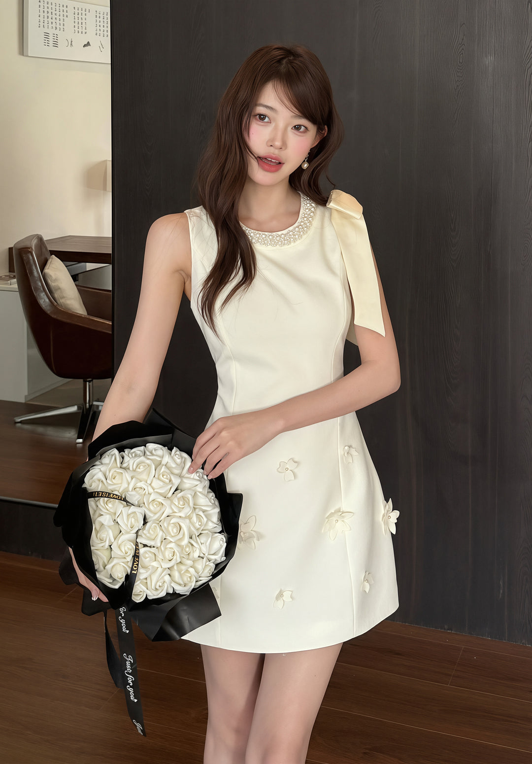 【dress】パール付きノースリーブワンピース Q8818