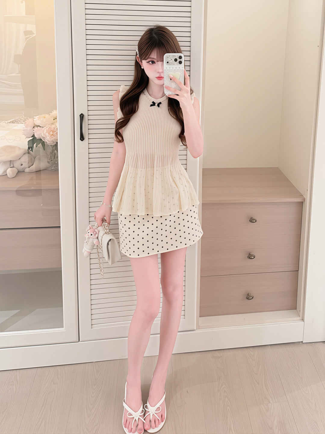 【tops】リボン付きノースリーブトップス Q8759