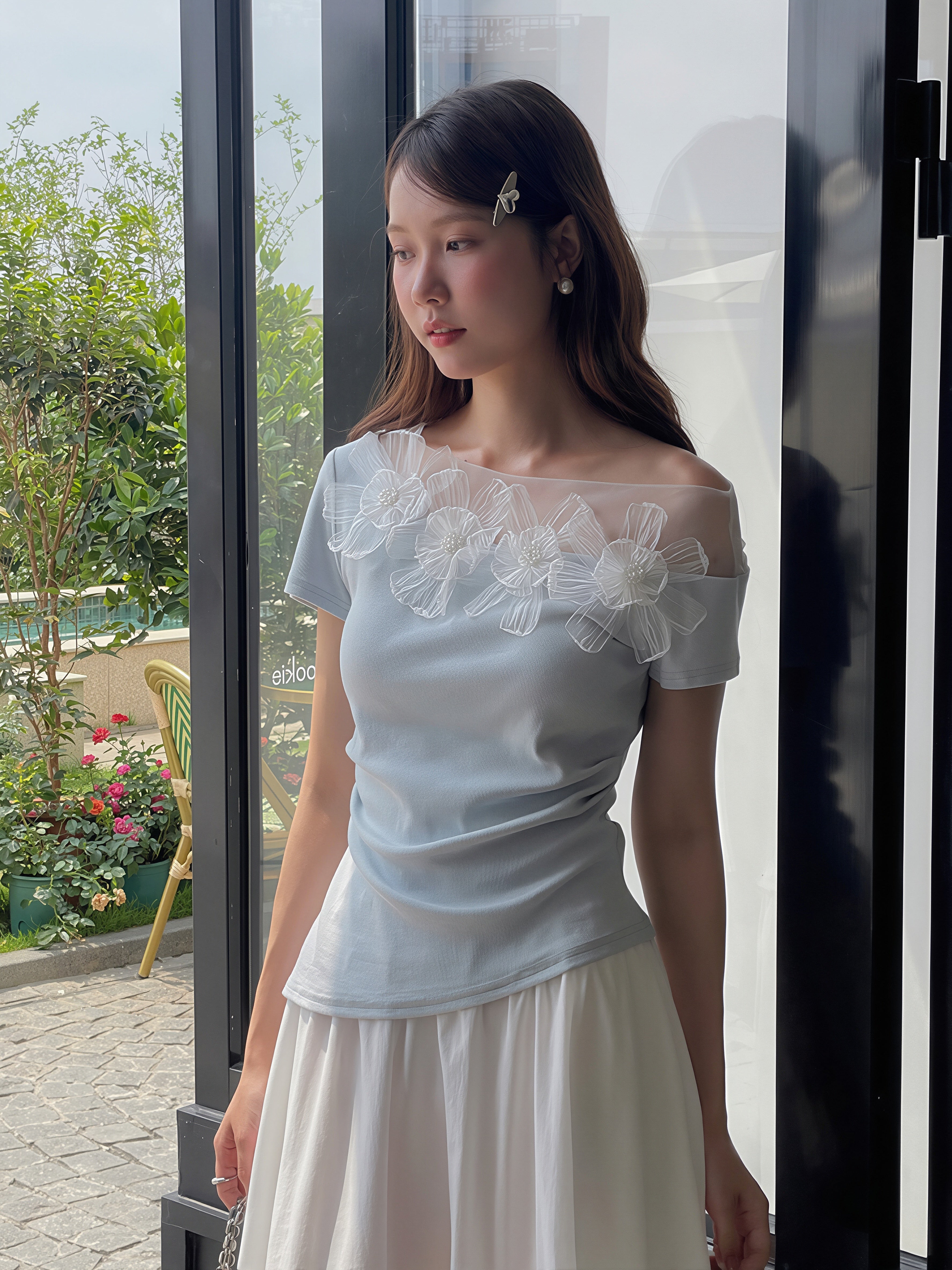 tops】立体フラワー付きチュールドッキングトップス Q8807 – NANASTYLE