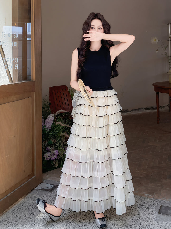 【dress】ノースリーブロングティアードワンピース Q8810
