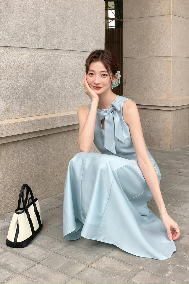 【dress】リボン付きロングワンピース Q8765