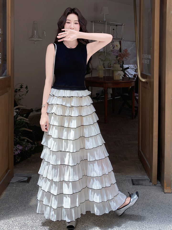 【dress】ノースリーブロングティアードワンピース Q8810