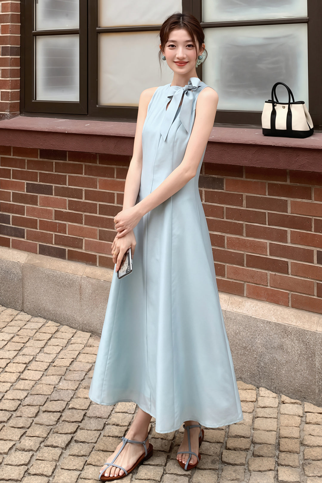 【dress】リボン付きロングワンピース Q8765