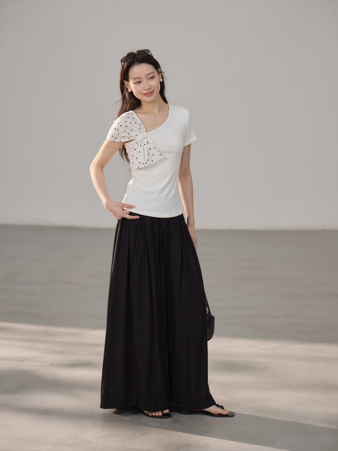 【tops】ドット柄ドッキングトップス Q8809