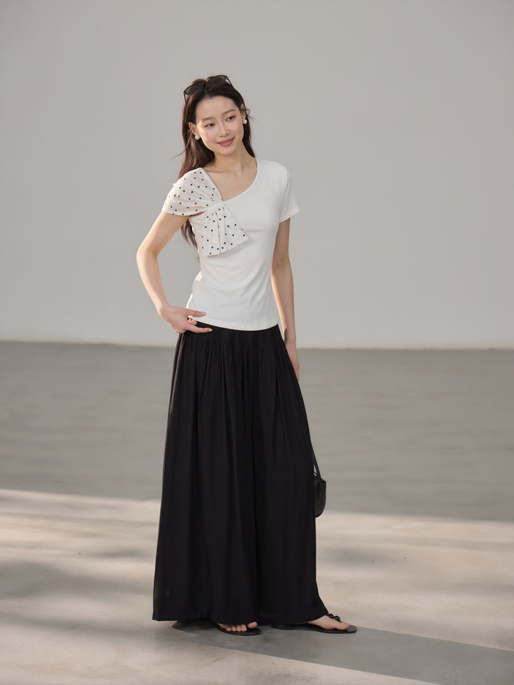 【tops】ドット柄ドッキングトップス Q8809