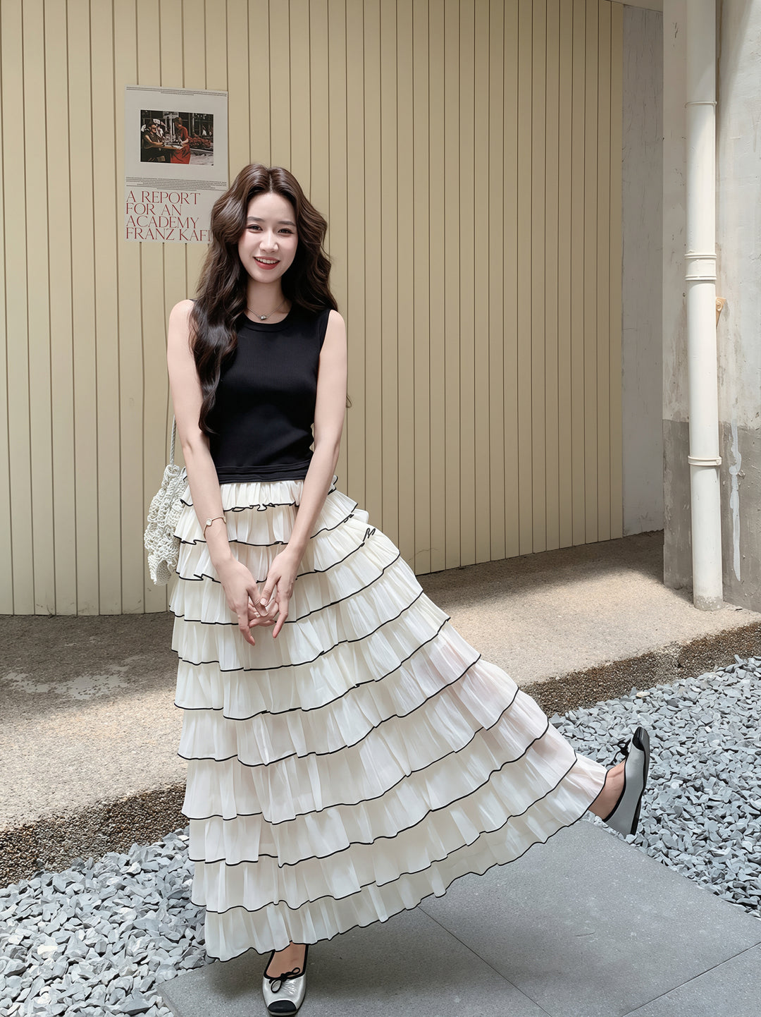 【dress】ノースリーブロングティアードワンピース Q8810