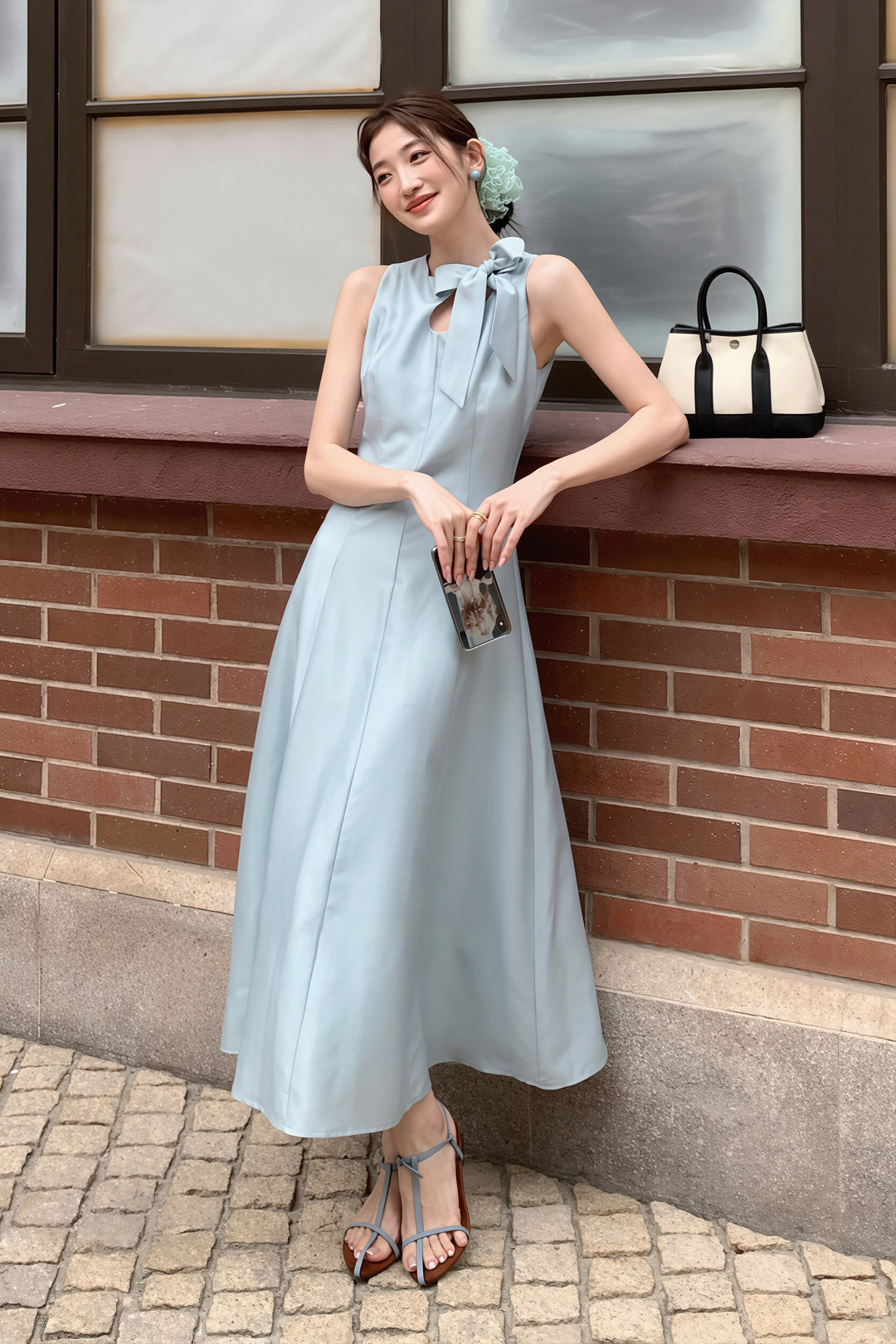 【dress】リボン付きロングワンピース Q8765