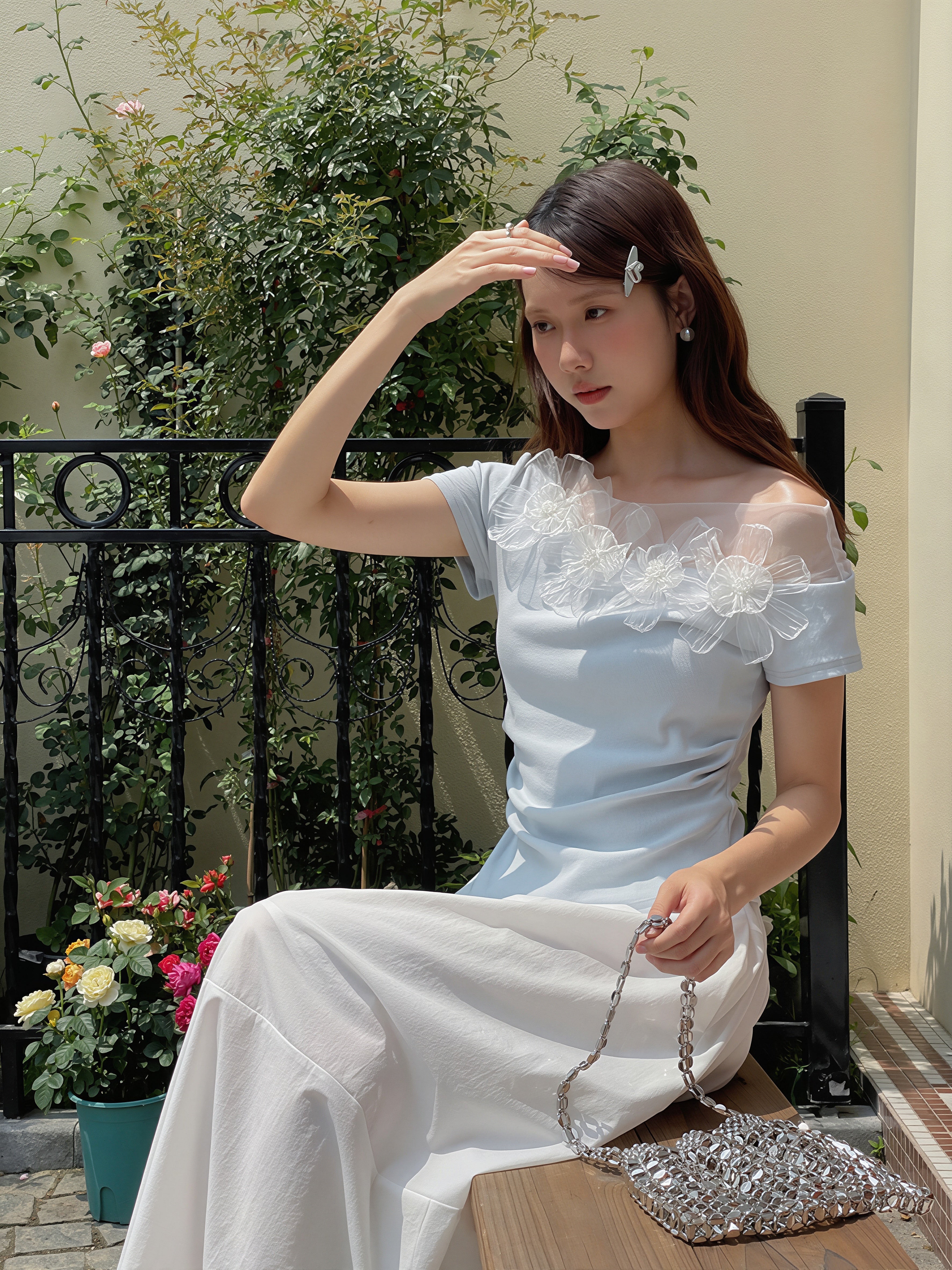 tops】立体フラワー付きチュールドッキングトップス Q8807 – NANASTYLE