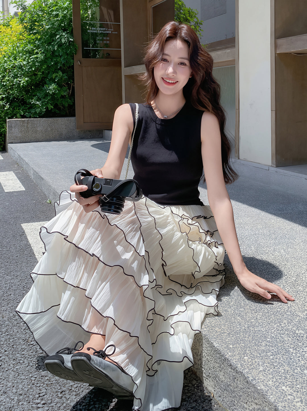 【dress】ノースリーブロングティアードワンピース Q8810
