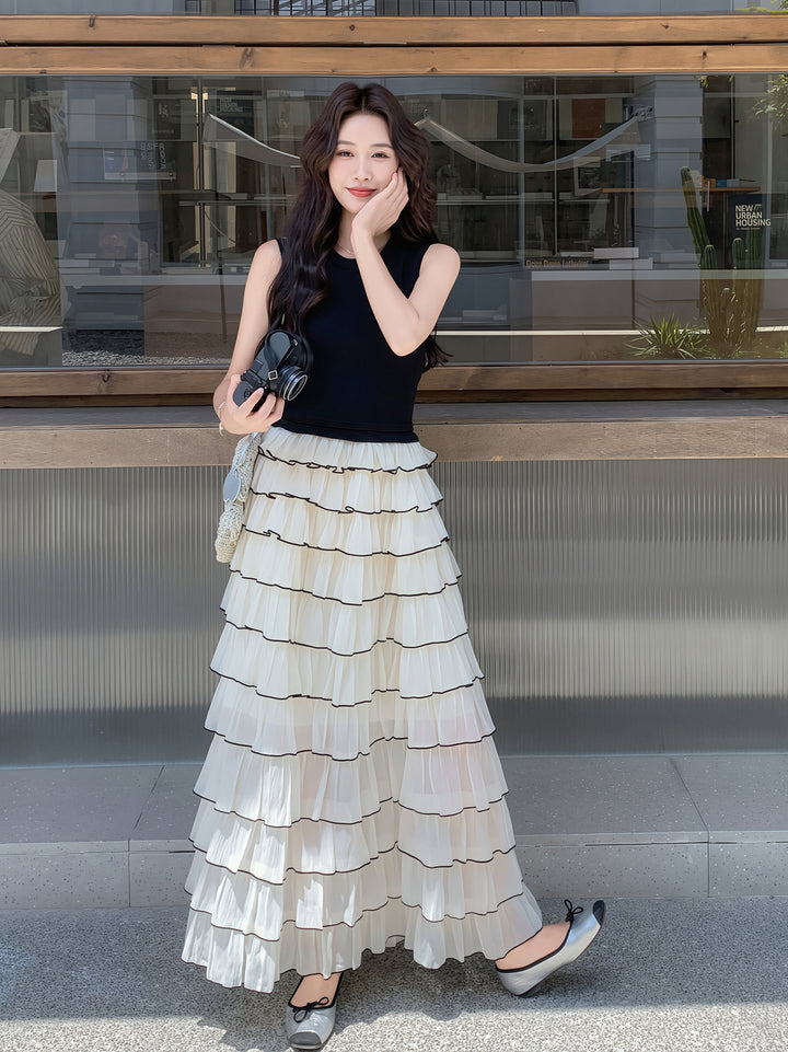 【dress】ノースリーブロングティアードワンピース Q8810