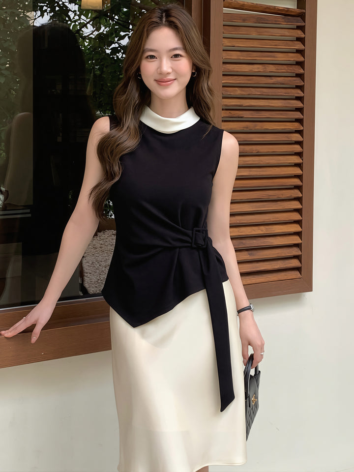 【tops】イレヘムノースリーブ配色トップス Q8750