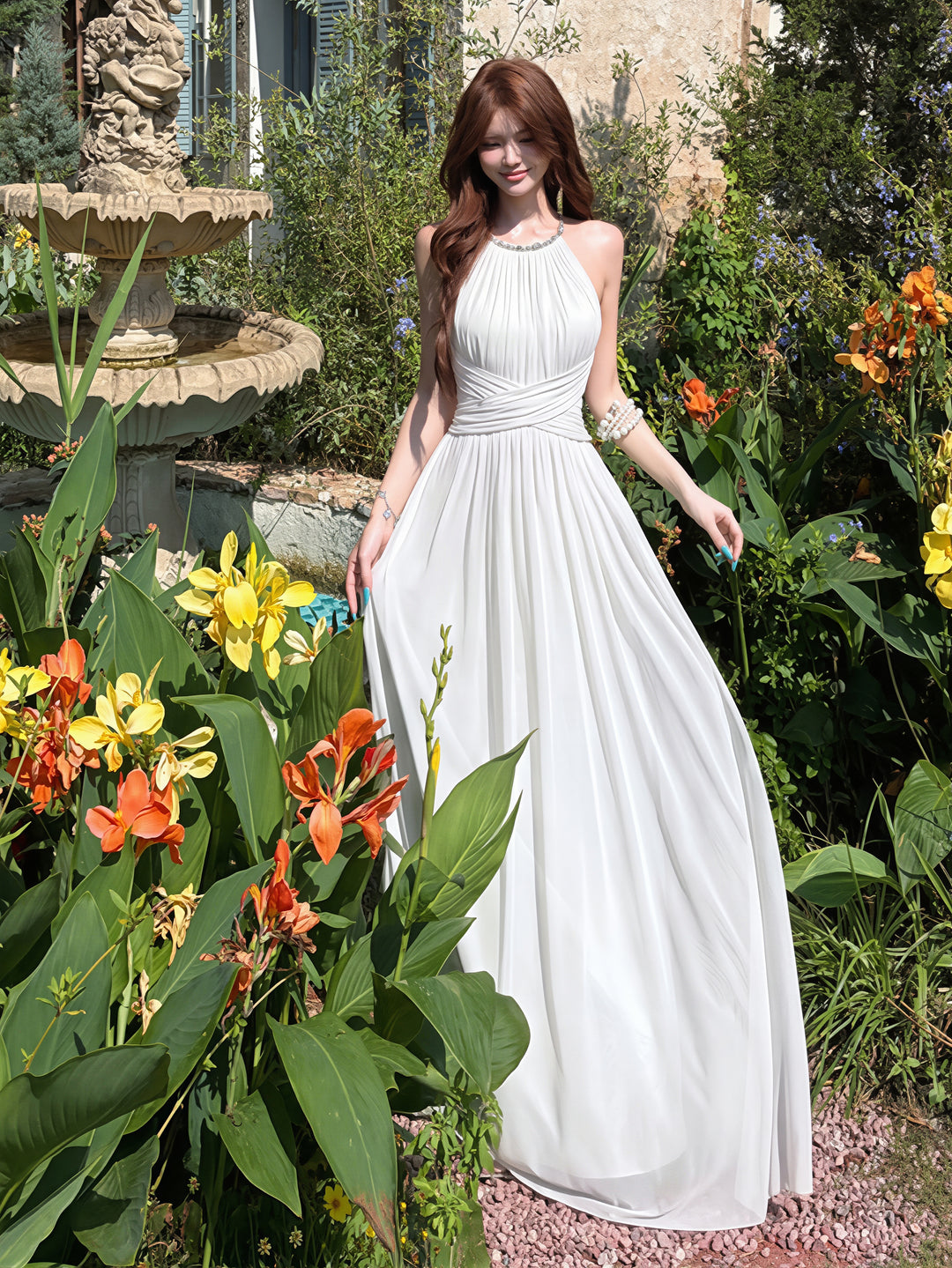 【dress】ノースリーブバックオーポンロングワンピース Q8865