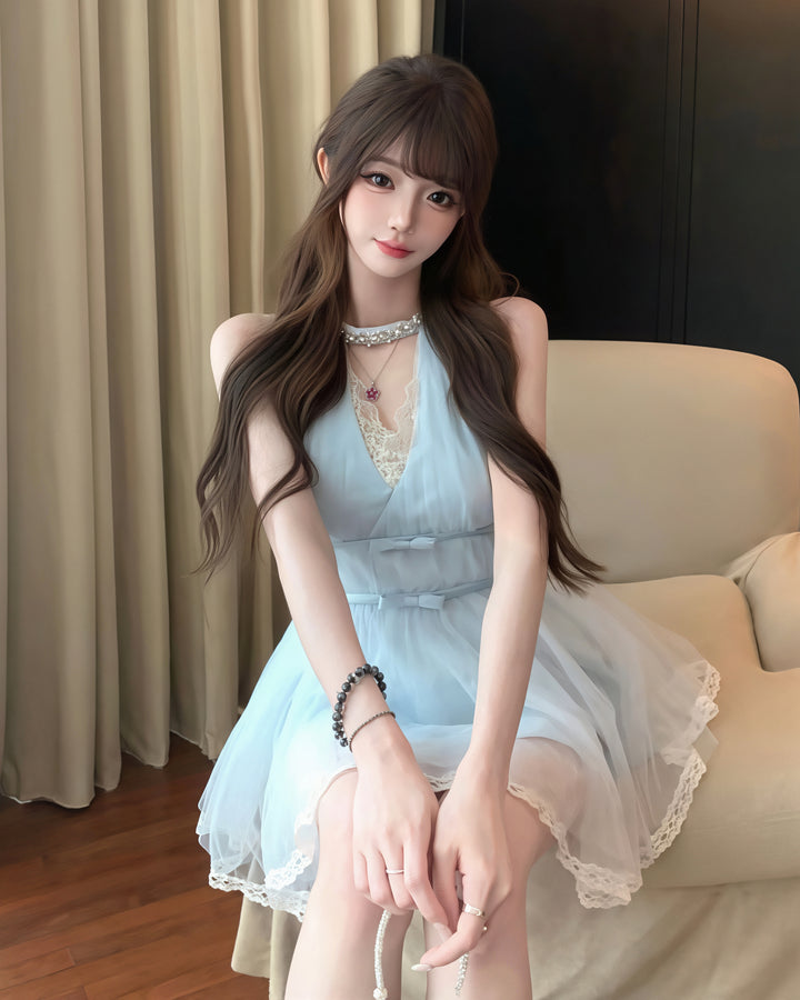 【dress】ラインストーン付きレースドッキングワンピース Q8935
