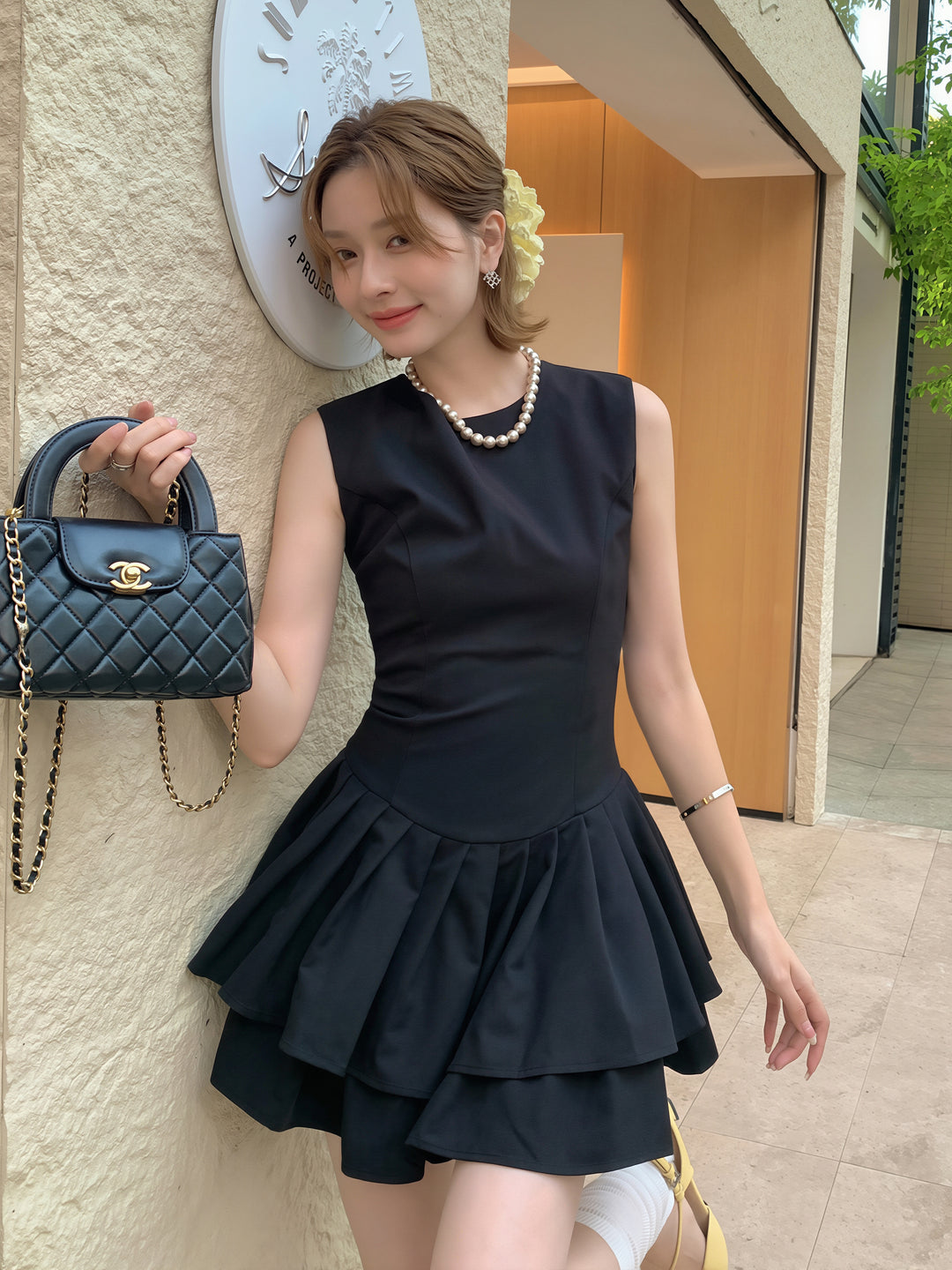 【dress】ノースリーブAラインティアードワンピース Q8812
