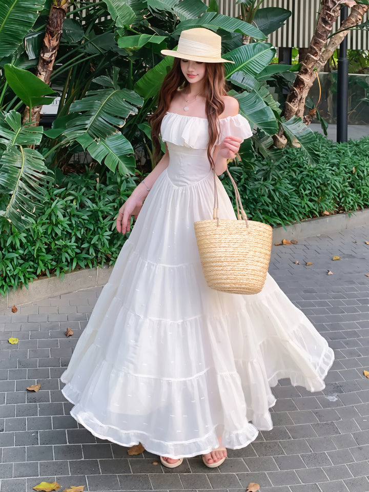 【dress】オフショルフリルロングワンピース Q8647