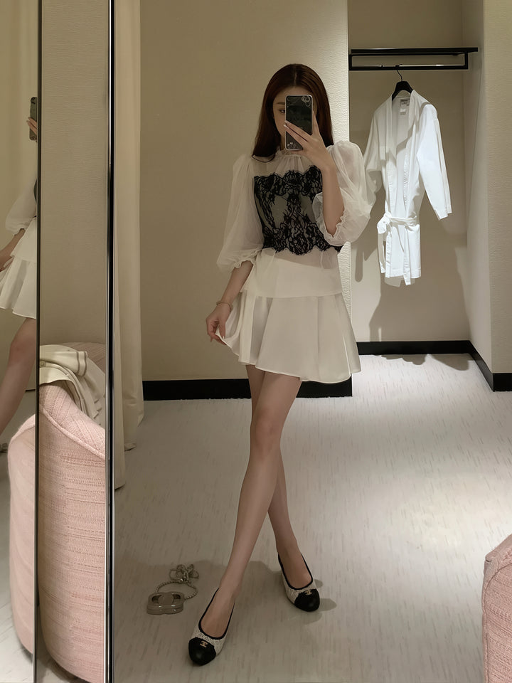 【set】レーストップス×ミニスカートセット Q8875