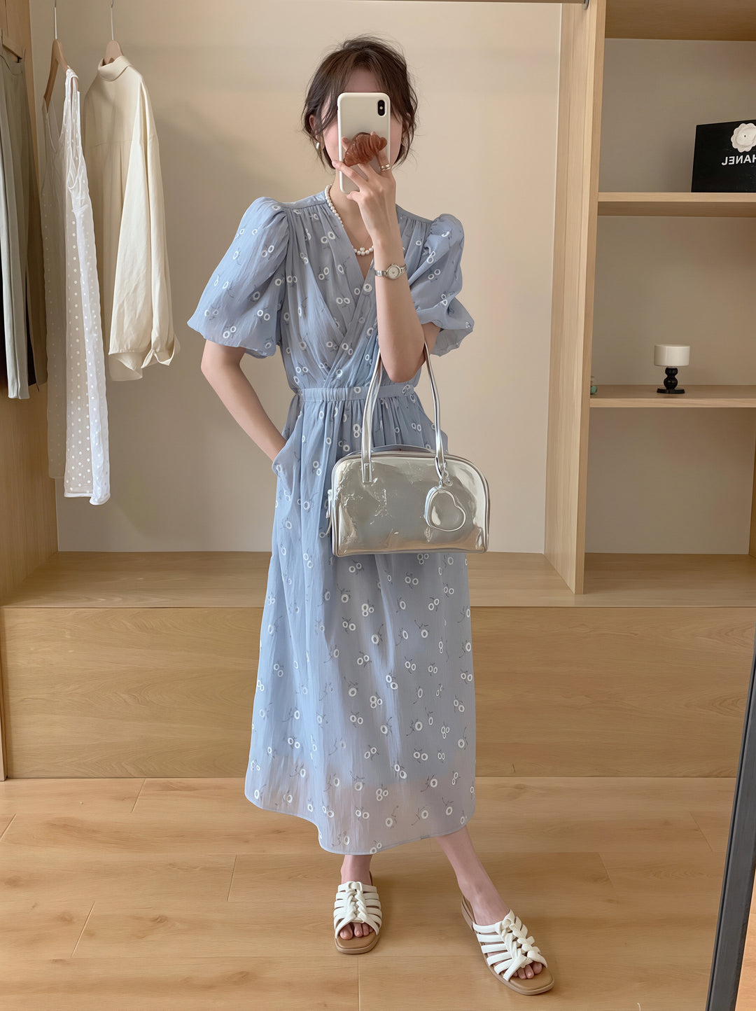 【dress】クロスネックフラワー柄ロングワンピース Q8877