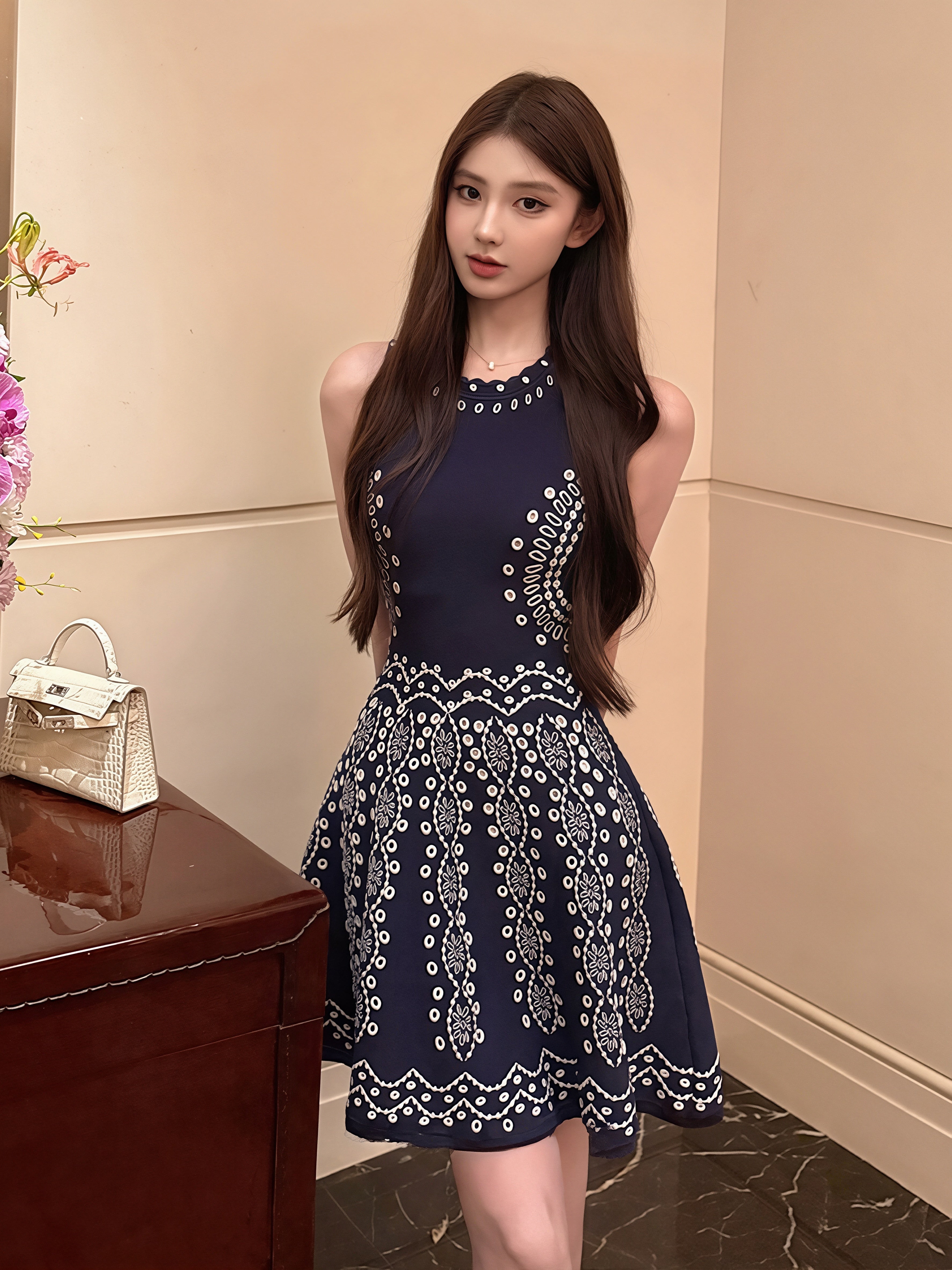 No.246サーキュラーワンピース☆50sスタイル☆ダイヤ柄☆ノースリーブ dress】ノースリーブ刺繍柄ワンピース Q8869 – NANASTYLE