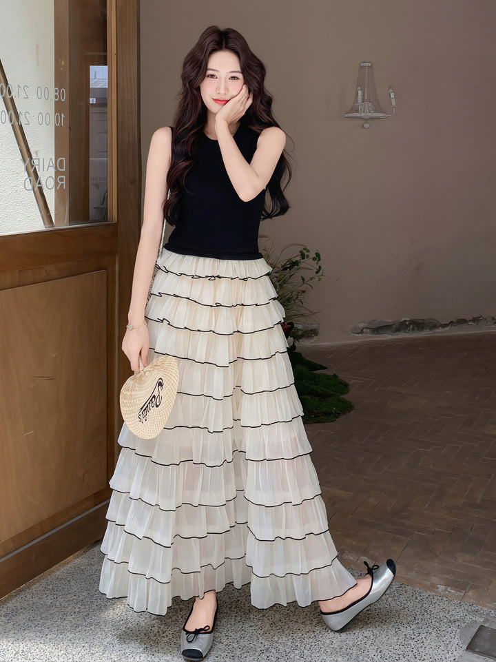 【dress】ノースリーブロングティアードワンピース Q8810