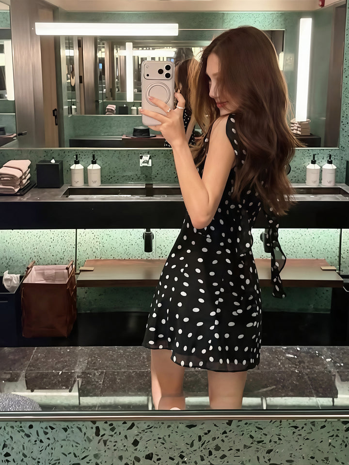 【dress】ノースリーブドット柄ワンピース Q8710