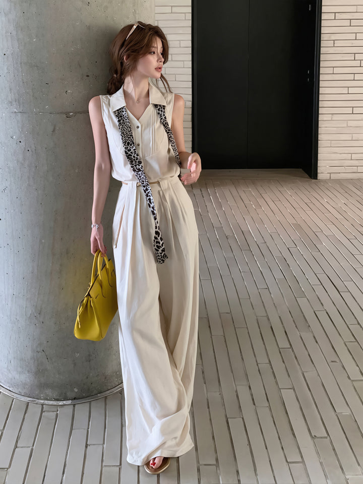 【set】ノースリーブトップス×ワイドパンツセット Q8786