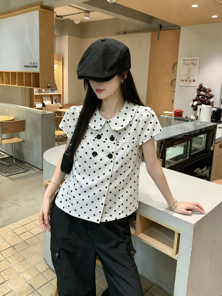 【tops】ドット柄ピーターパンカラートップス Q8858
