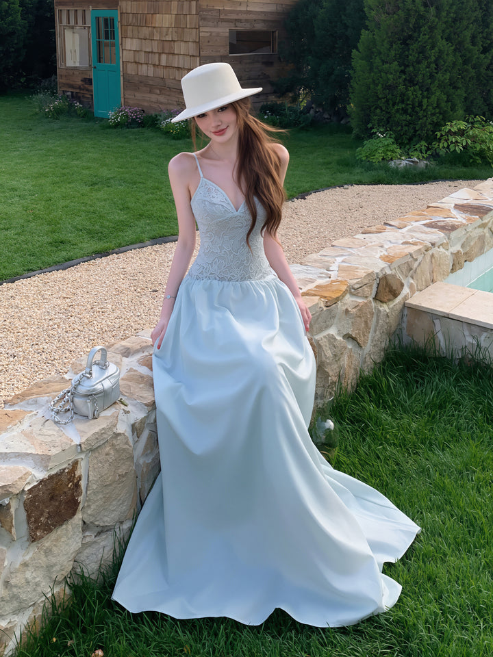 【dress】レースドッキングロングキャミワンピース Q8648